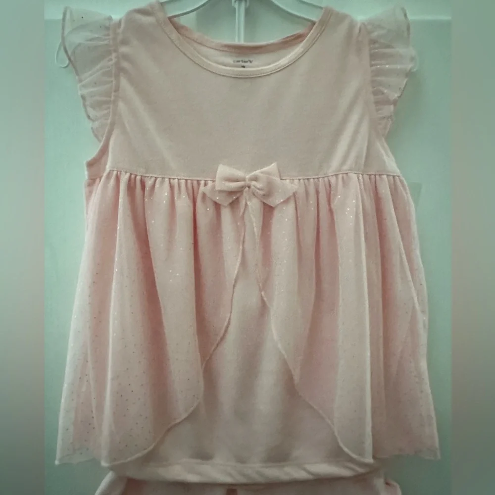 Carter’s Sleepwear Girls 3 Pc Pink Ruffled Sparkle Top, Pants, Shorts Set NWT